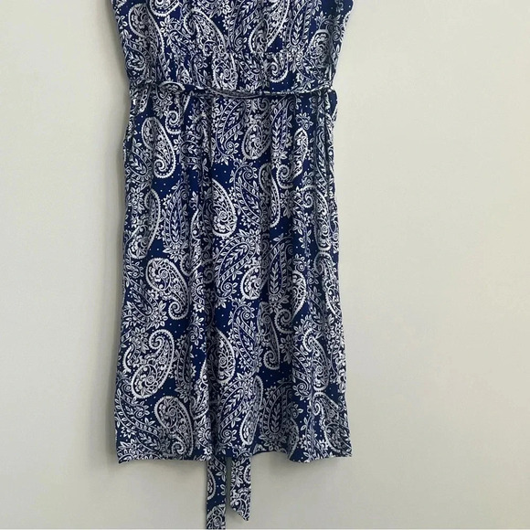 Boden 10R Elspeth Jersey Scoop Neck Tie Waist Belted Lapis Blue Paisley Dress - Picture 13 of 14